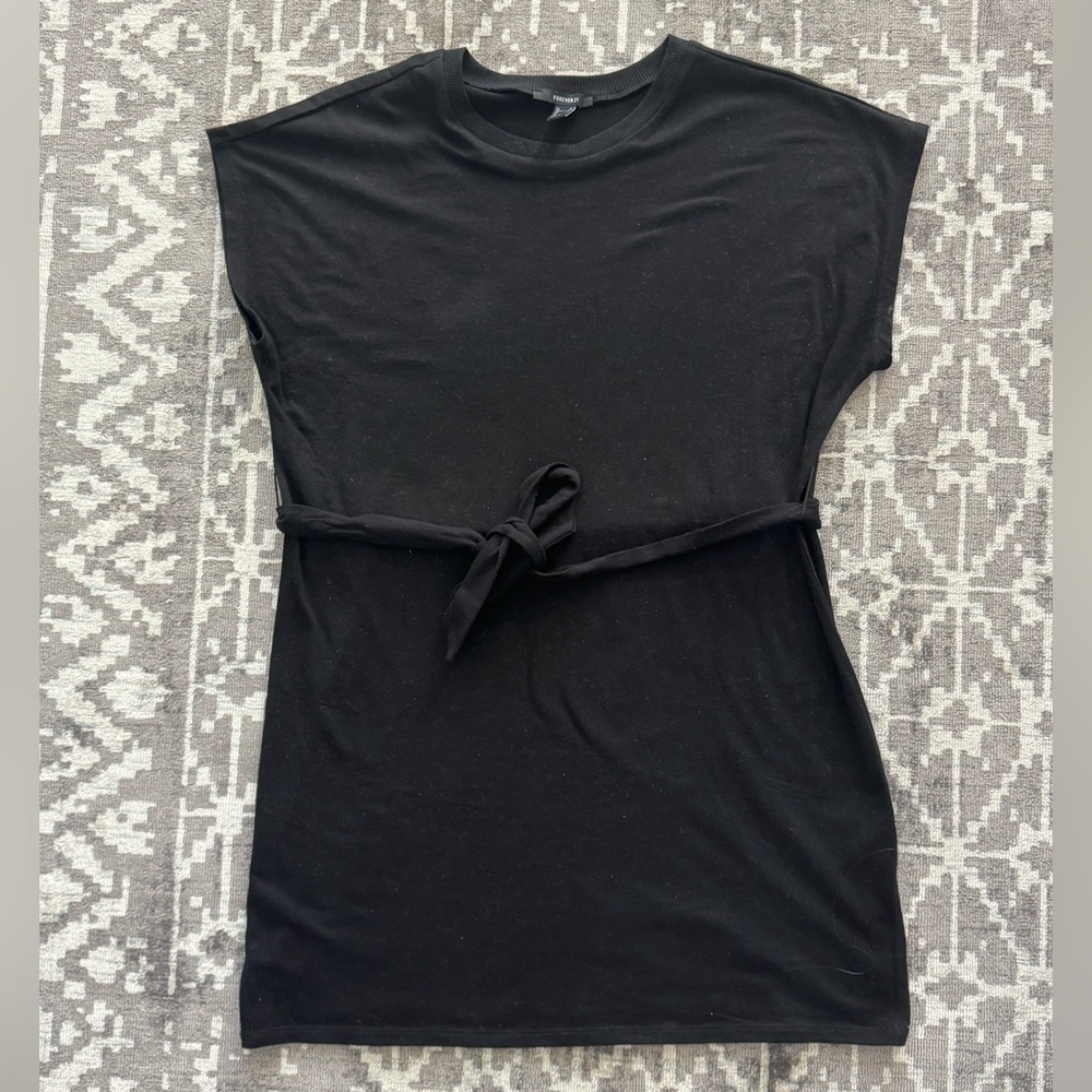 Forever 21 Black Batwing Tie Waist T-Shirt Mini Dress Size S